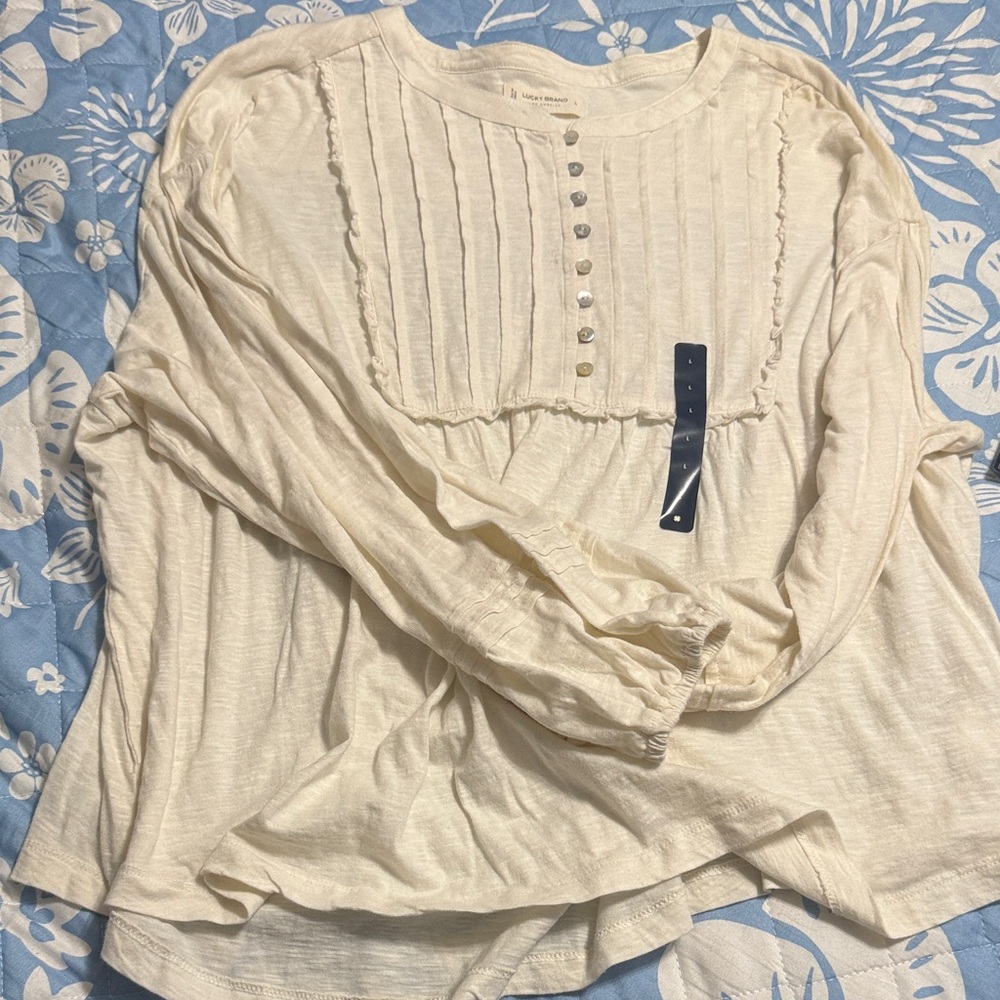 Lucky Brand Cream Pleated Blouse